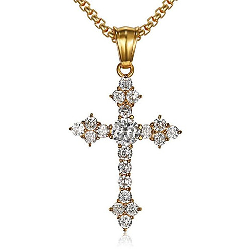 

Men's Women's White Cubic Zirconia Pendant Necklace Geometrical Cross Fashion Zircon Titanium Steel Gold 55 cm Necklace Jewelry 1pc For Gift Daily