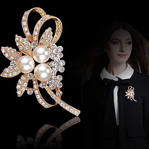 

Women's Brooches Flower Stylish Imitation Pearl Rhinestone Brooch Jewelry Golden For Daily