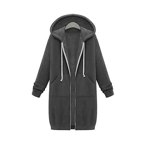 

Women's Plus Size Hoodied Jacket Zipper Pocket Plain Solid Color Hooded Daily Weekend Fall Winter Blue Red Blushing Pink Big Size L XL XXL 3XL 4XL / Loose / Cotton
