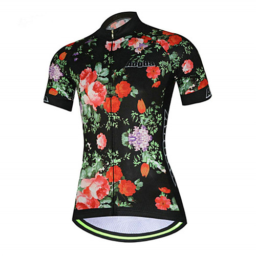 

21Grams Floral Botanical Women's Short Sleeve Cycling Jersey - Black / Red Bike Jersey Top Quick Dry Moisture Wicking Breathable Sports Summer Terylene Mountain Bike MTB Clothing Apparel / Athleisure