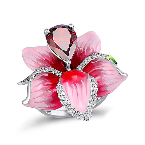 

Women's Statement Ring Ring Cubic Zirconia 1pc Pink Copper Silver-Plated Geometric Stylish Simple Party Gift Jewelry Classic Flower Cool