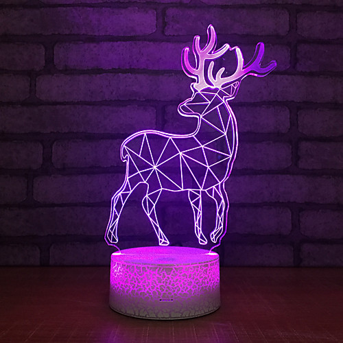 

Reindeer Elk Christmas 3D Illusion Night Light 7 Colors Touch Mode Bedside Table Lamp Bedroom Décor Lights Christmas Gift 7inch for Baby Kids Pat Lights Ice Crack Base