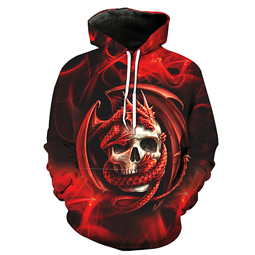 

Men's Hoodie 3D Skull Hooded Halloween Party Casual Hoodies Sweatshirts Red