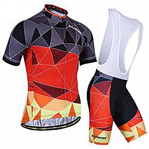 

21Grams Plaid / Checkered Men's Short Sleeve Cycling Jersey with Bib Shorts - Black / Orange Bike Clothing Suit Breathable Moisture Wicking Quick Dry Sports Terylene Polyester Taffeta Mountain Bike