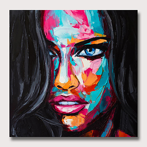 

Oil Painting Hand Painted Square People Pop Art Modern Rolled Canvas (No Frame)