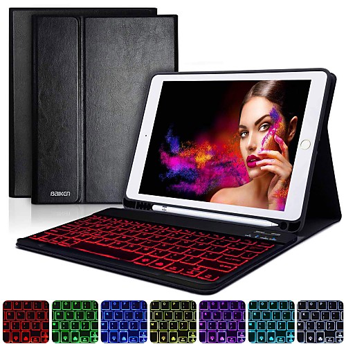 

Phone Case For Apple Full Body Case iPad Air iPad (2018) iPad Air 2 iPad (2017) iPad Pro 9.7'' Shockproof with Keyboard Auto Sleep / Wake Up Solid Colored Hard PU Leather