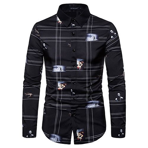 

Men's Shirt Other Prints Graphic Print Long Sleeve Daily Tops Basic White Black