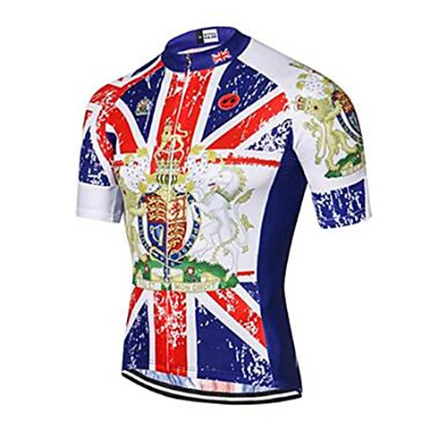 

21Grams UK National Flag Men's Short Sleeve Cycling Jersey - RedBlue Bike Jersey Top Quick Dry Moisture Wicking Breathable Sports Summer Elastane Terylene Polyester Taffeta Mountain Bike MTB Road