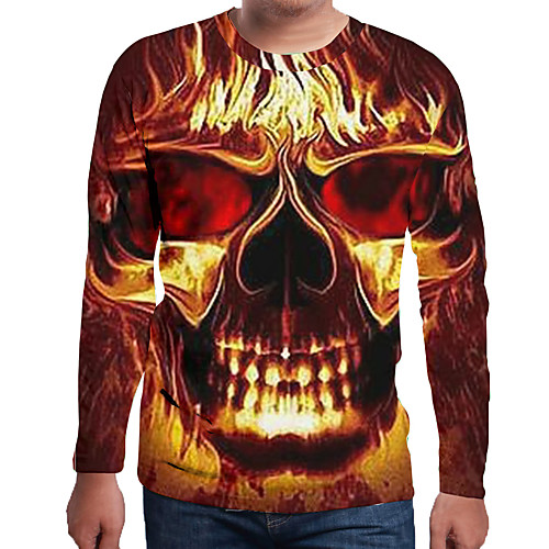 

Men's 3D Graphic Solid Colored T-shirt Print Long Sleeve Holiday Tops Round Neck Orange / Skull / Skull