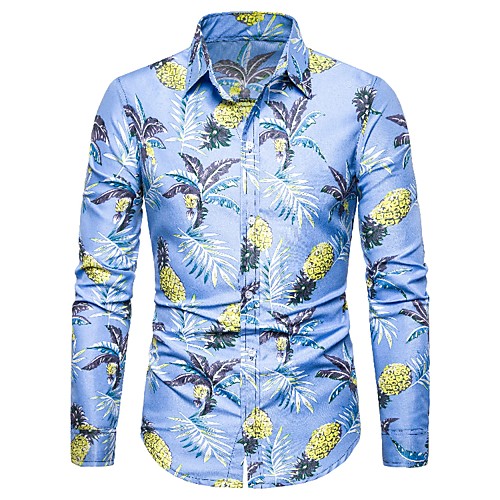 

Men's Shirt Graphic Geometric Floral Print Long Sleeve Casual Tops Cotton Vintage Streetwear Blue