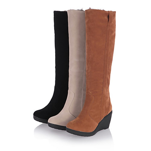 

Women's Boots Snow Boots Wedge Heel Round Toe Knee High Boots Casual Daily Synthetics Pom-pom Solid Colored Winter Yellow Black Beige