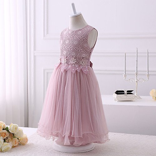 

Ball Gown Floor Length Flower Girl Dresses Party Tulle Sleeveless Jewel Neck with Bow(s)