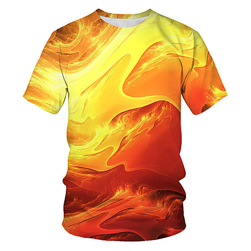 

Men's T shirt Shirt Geometric 3D Plus Size Print Short Sleeve Daily Tops Streetwear Punk & Gothic Round Neck Orange