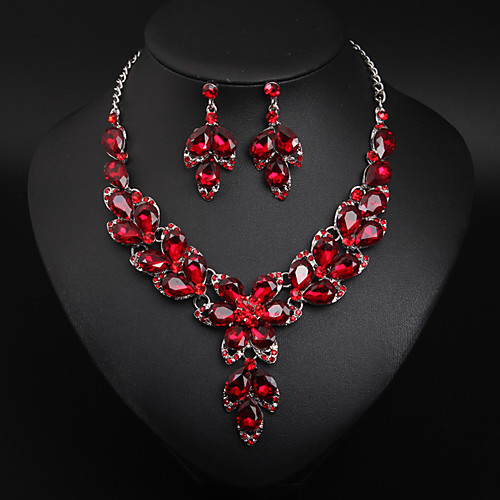 

Women's Crystal Bridal Jewelry Sets Chandelier Flower Love Statement Elegant Rhinestone Earrings Jewelry Red / Blue / Green For Party Wedding 1 set