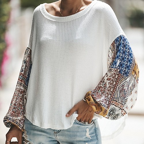 

Women's Going out Street chic Color Block Long Sleeve Pullover Sweater Jumper, Round Neck Spring & Fall Wine / Green / White S / M / L