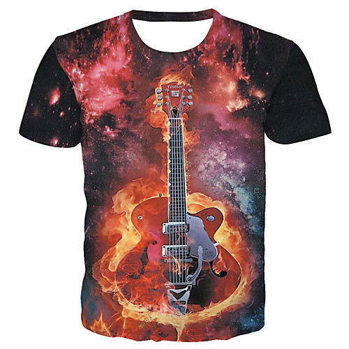 

Men's T shirt Graphic Geometric 3D Plus Size Print Short Sleeve Street Tops Basic Exaggerated Black