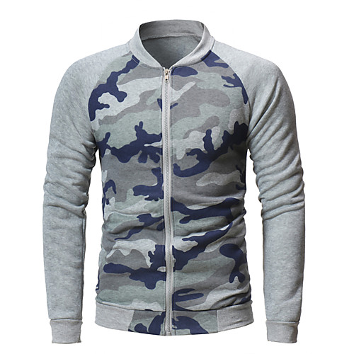 

Men's Plus Size Hoodie Jacket Camo / Camouflage Round Neck Active Casual Hoodies Sweatshirts Slim White Light gray Dark Gray
