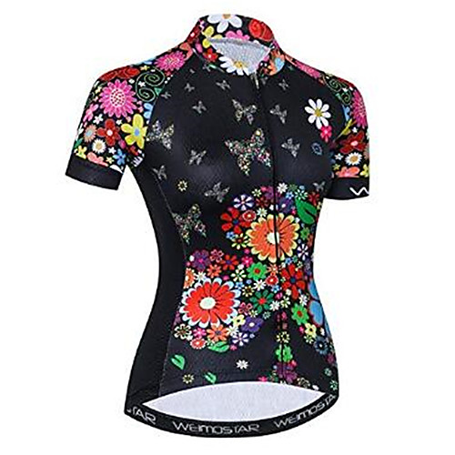 

21Grams Floral Botanical Women's Short Sleeve Cycling Jersey - Black Bike Jersey Top Quick Dry Moisture Wicking Breathable Sports Summer Elastane Terylene Polyester Taffeta Mountain Bike MTB Road