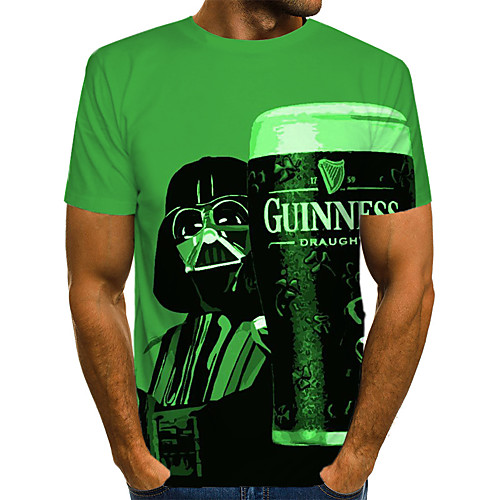 

Men's T shirt Cartoon Color Block 3D Print Short Sleeve Street Tops Streetwear Exaggerated Green