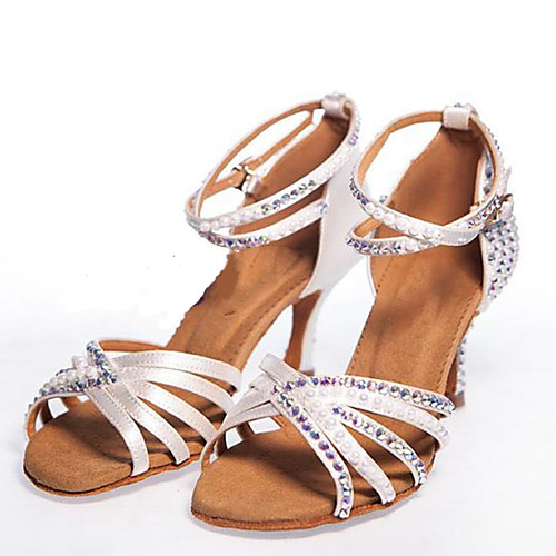 

Women's Latin Shoes Modern Shoes Heel Sneaker Pearl Sparkling Glitter High Heel White Black Cross Strap Teenager Adults' Glitter Crystal Sequined Jeweled Party Heels