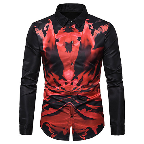 

Men's Shirt Graphic Geometric Print Long Sleeve Athleisure Tops Basic White Black
