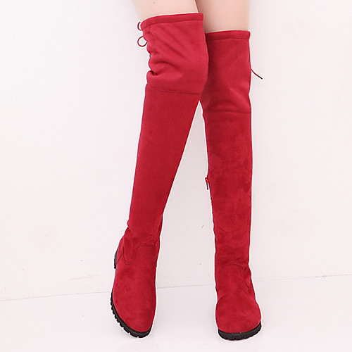 

Women's Boots Over-The-Knee Boots Flat Heel Round Toe Over The Knee Boots Mid Calf Boots Casual Daily Suede Solid Colored Red Gray Black