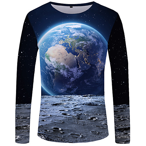 

Men's T shirt Shirt Color Block Plus Size Long Sleeve Daily Wear Tops Basic Round Neck Blue