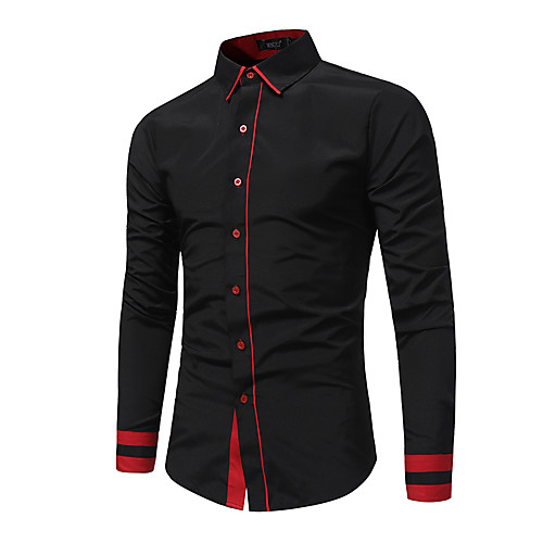 

Men's Shirt Color Block Patchwork Long Sleeve Causal Tops Basic Black Red Gray