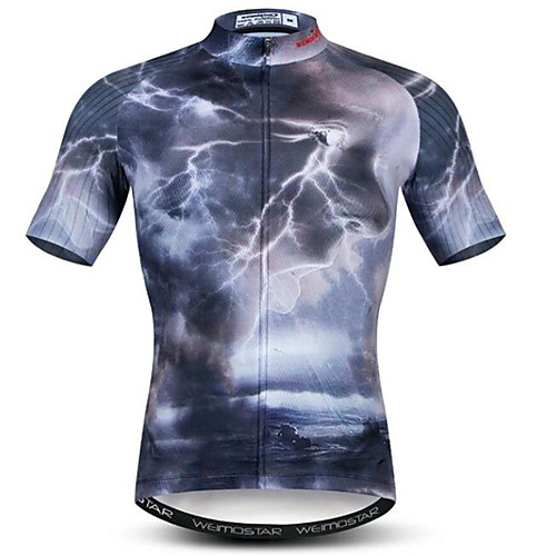 

21Grams Lightning 3D Men's Short Sleeve Cycling Jersey - Black Bike Jersey Top Quick Dry Moisture Wicking Breathable Sports Summer Elastane Polyester Mountain Bike MTB Road Bike Cycling Clothing