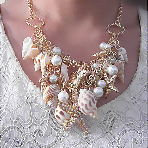 

Women's Pendant Necklace Statement Necklace Classic Starfish Pear Bohemian Fashion Imitation Pearl Chrome Rainbow 45 cm Necklace Jewelry 1pc For Street Holiday