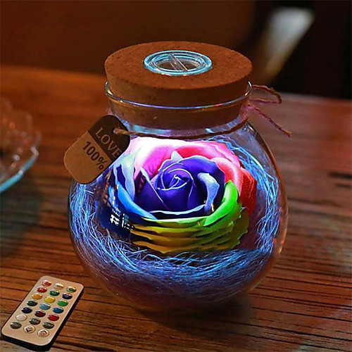 

Colorful Rose in Glass Jar LED Night Light Staycation Creative Romantic Button Battery Powered 1pc