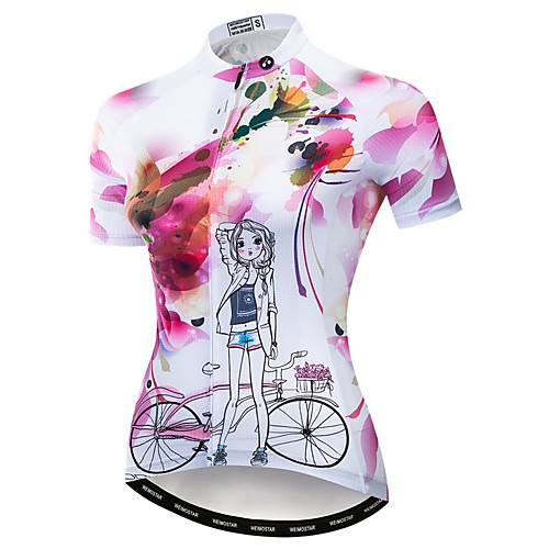 

21Grams Women's Short Sleeve Cycling Jersey Summer Elastane Polyester Pink Floral Botanical Bike Jersey Top Mountain Bike MTB Road Bike Cycling Quick Dry Moisture Wicking Breathable Sports Clothing