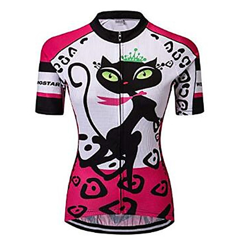 

21Grams Cartoon Cat Women's Short Sleeve Cycling Jersey - Red / White Bike Jersey Top Quick Dry Moisture Wicking Breathable Sports Summer Elastane Terylene Polyester Taffeta Mountain Bike MTB Road