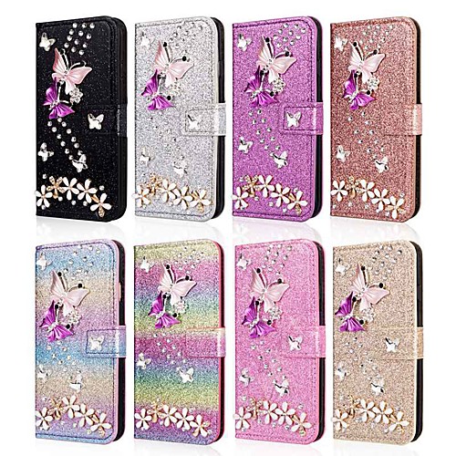 

Case For Samsung Galaxy A5(2018) / A6 (2018) / A6 (2018) Wallet / Card Holder / Shockproof Full Body Cases Butterfly / Glitter Shine / Flower Hard PU Leather