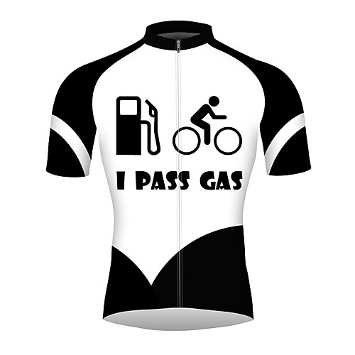 

21Grams I PASS GAS Men's Short Sleeve Cycling Jersey - BlackWhite Bike Jersey Top Quick Dry Breathable Reflective Strips Sports Summer 100% Polyester Mountain Bike MTB Road Bike Cycling Clothing