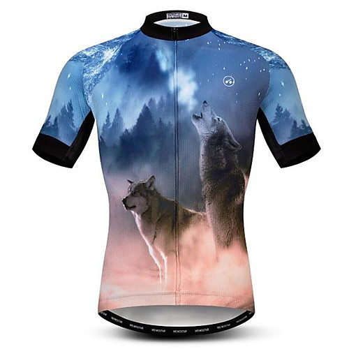 

21Grams 3D Wolf Animal Men's Short Sleeve Cycling Jersey - BrownGray Bike Jersey Top Quick Dry Moisture Wicking Breathable Sports Summer Elastane Polyester Mountain Bike MTB Road Bike Cycling