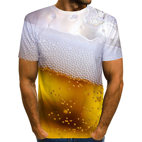 

Men's T shirt Color Block 3D Cartoon Print Short Sleeve Casual Tops Streetwear Exaggerated Gold