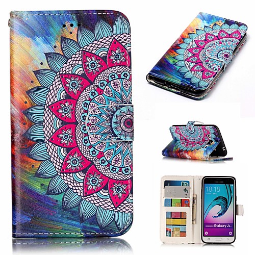 

Case For Samsung Galaxy J3 (2016) Wallet / Card Holder / Flip Full Body Cases Flower Hard PU Leather
