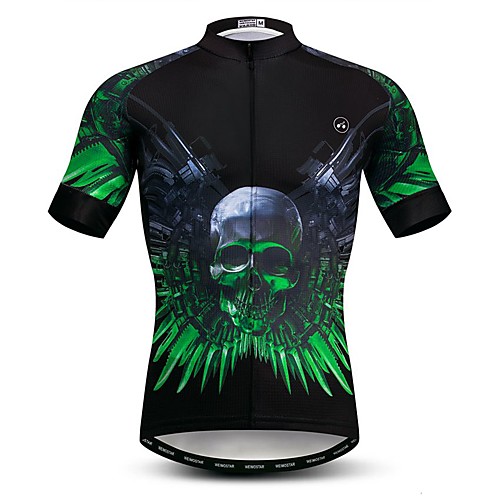 

21Grams Men's Short Sleeve Cycling Jersey Summer Elastane Lycra Polyester Green Sugar Skull Skull Bike Jersey Top Mountain Bike MTB Road Bike Cycling Quick Dry Moisture Wicking Breathable Sports