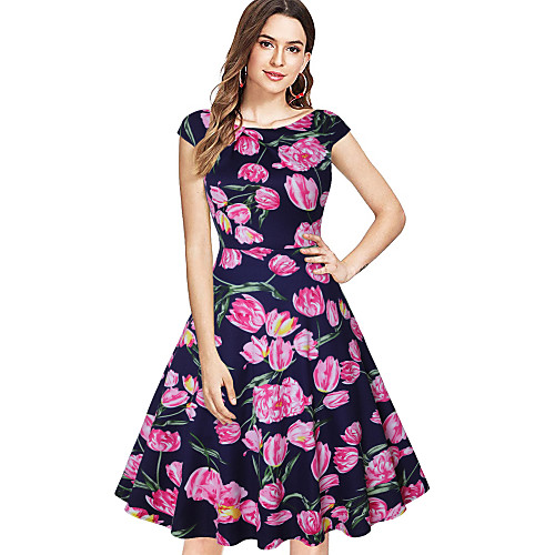 

Vintage Inspired Vacation Dress Dress Prom Dress Women's Spandex Costume RedBlue / Black / Blue Vintage Cosplay Short Sleeve Knee Length