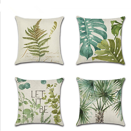 

4 pcs Linen Pillow Cover, Floral Botanical Leisure Pastoral Throw Pillow