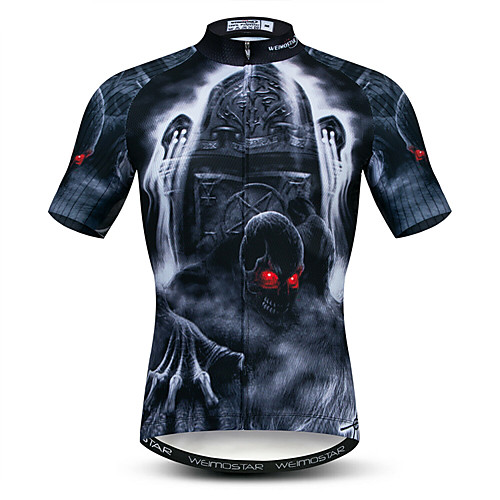 

21Grams Sugar Skull 3D Skull Men's Short Sleeve Cycling Jersey - BlackWhite Bike Jersey Top Quick Dry Moisture Wicking Breathable Sports Summer Elastane Polyester Mountain Bike MTB Road Bike Cycling