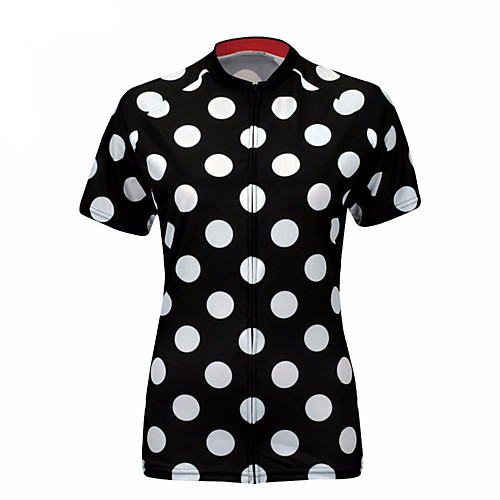 

21Grams Polka Dot Women's Short Sleeve Cycling Jersey - BlackWhite Bike Jersey Top Quick Dry Moisture Wicking Breathable Sports Summer Terylene Mountain Bike MTB Clothing Apparel / Micro-elastic