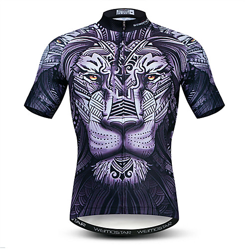

21Grams 3D Lion Animal Men's Short Sleeve Cycling Jersey - GrayWhite Bike Jersey Top Quick Dry Moisture Wicking Breathable Sports Summer Elastane Polyester Mountain Bike MTB Road Bike Cycling