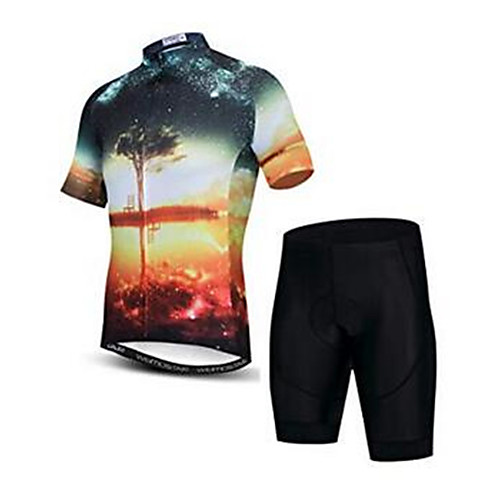 

21Grams 3D Sunset Men's Short Sleeve Cycling Jersey with Shorts - Black / Yellow Bike Clothing Suit Breathable Quick Dry Moisture Wicking Sports Elastane Terylene Mountain Bike MTB Road Bike Cycling