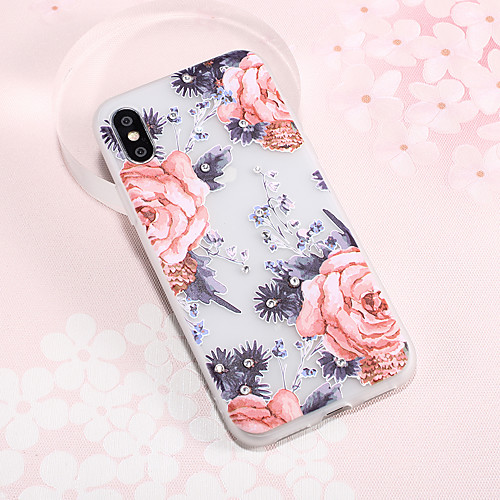 

Case For Apple iPhone XS / iPhone XR / iPhone XS Max Rhinestone / Embossed / Pattern Back Cover Flower TPU
