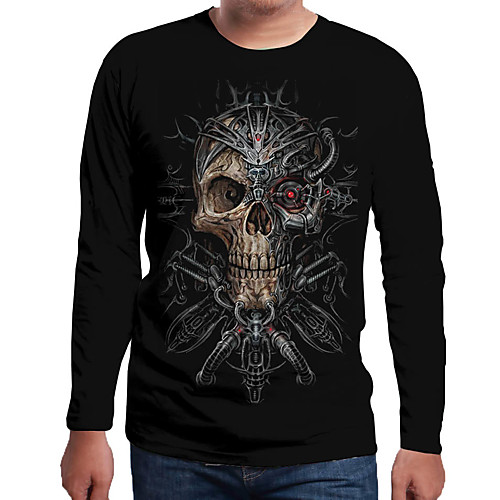 

Men's Color Block 3D Skull T-shirt Print Long Sleeve Holiday Tops Round Neck Black / Spring / Fall
