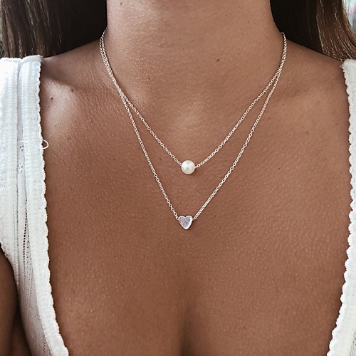 

Women's Necklace Layered Necklace Layered Heart Ball Korean Fashion Elegant Imitation Pearl Silver Plated Gold Plated Gold Silver 405 cm Necklace Jewelry 1pc For Gift Daily Carnival Promise Festival