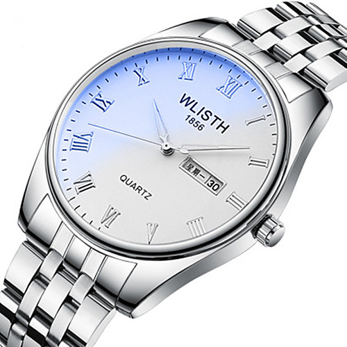 

Men's Steel Band Watches Quartz Stylish Stainless Steel Silver Water Resistant / Waterproof Noctilucent Large Dial Analog Casual - White Black