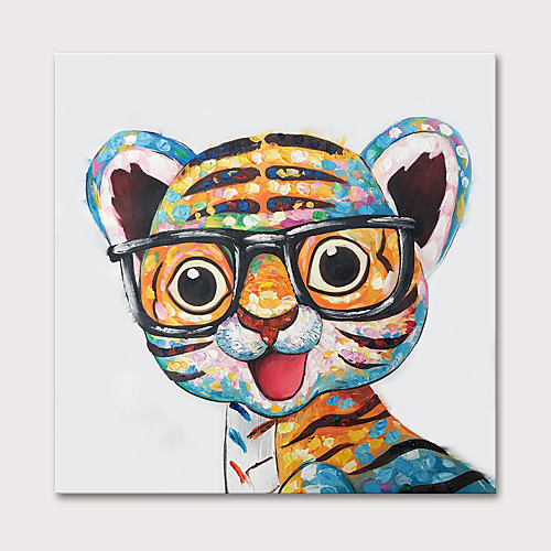 

Nursery Oil Painting Hand Painted Square Animals Pop Art Modern Stretched Canvas